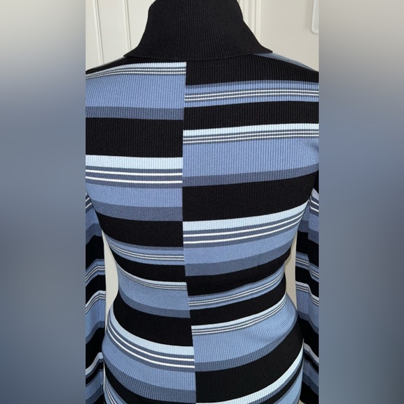 White House Black Market Striped Ribbed Black and Blue Long Sleeve Turtleneck - Picture 6 of 7